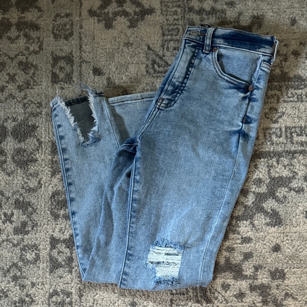 Express Light Blue Ripped Skinny Jeans